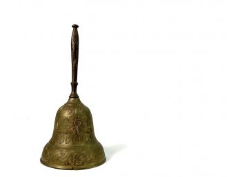 Diminutive Brass Bell With Black Wooden Carved Handle  - India