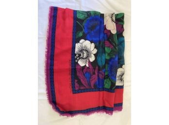 Adrienne Vittadini 100 Wool Scarf With Red Border And Floral Design