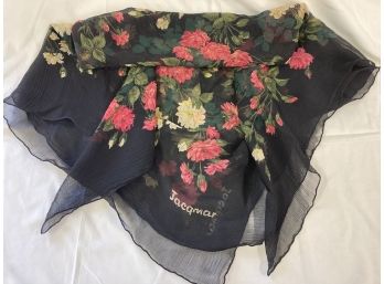 Jacqmar Black And Dark Pink Rose Scarf