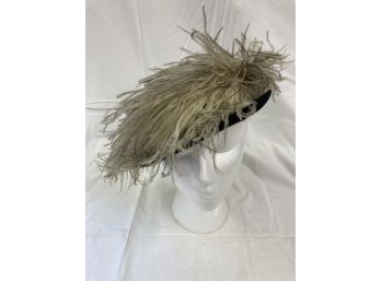 Bonwit Teller Black Hat With Large Cream Feather