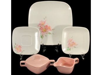 Vintage Melmac Brookpark Pink Rose Dishes & Cups ~ Set Of 43