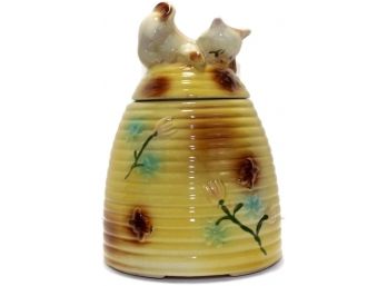 Vintage American Bisque Kitten On Beehive Yellow Cookie Jar