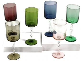 Mid-Century Multi Color Crystal Wine Goblets