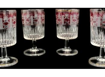Cranberry To Clear Flash Crown Goblets With Gold Trim