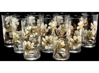 Vintage White/Gold Daisy Glasses ~ Set Of Nine