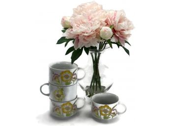 Fine China 'Jessica' Pattern By Toscany ~  Four Large Coffee/Soup Mugs With Pink/Yellow Flowers
