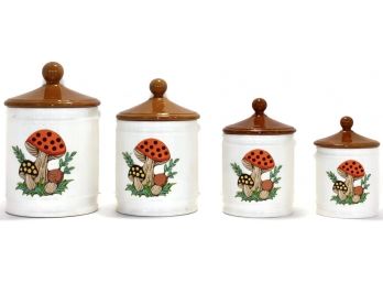 Vintage Merry Mushrooms Canisters - Set Of Four