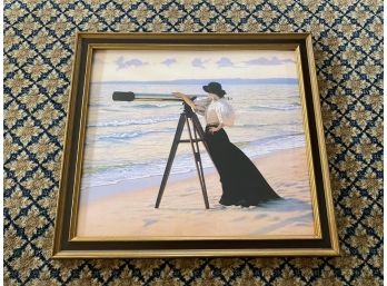 Woman At Telescope On The Beach