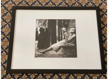 Woman On Park Bench Reading Paper Photo Print