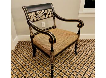 Black & Gilt Regency Style Upholstered Seat Arm Chair