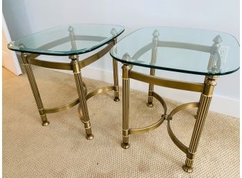 Pair Glass & Brass Side Tables