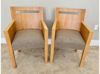 Pair Of Solid Oak Upholstered Seat Occasional Chairs