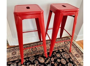 Pair Of Red Metal Stools