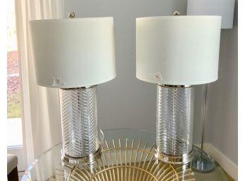 Pair Of Cut Glass & Chrome Table Lamps