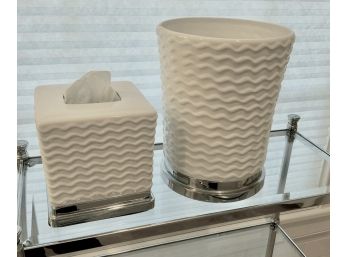 White Ceramic Tissue Box Cover & Trash Can