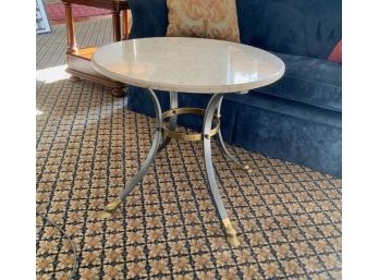 Round Travertine Top Occasional Table