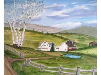 Impressionist New England Landscape With Farm Painting Signed Ted Grayeline