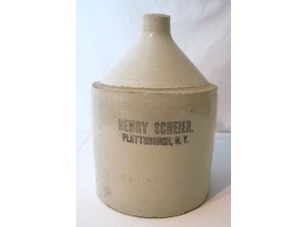 Henry Scheier Plattsburgh NY Antique Stoneware Whisky Advertising 2 Gal Jug