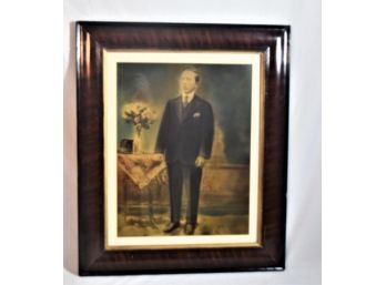 ANTIQUE TIGER STRIPED FRAME  & ANCESTOR COLORED PHOTO