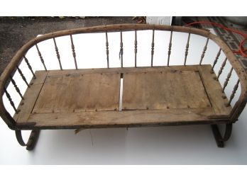 Vintage Folk Art Horse Drawn Buggy Wagon Or Sleigh Wooden Childs Bench