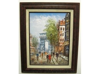 Listed Artist Carolyn Burnett Impressionist  Paris Street Scene Oil Painting