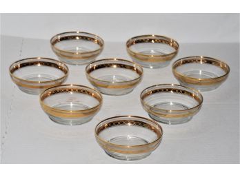 Set Of 8 Vintage Libbey Mid Century Gold Rimmed Laurel Leaf Ice Cream Desert Bowls