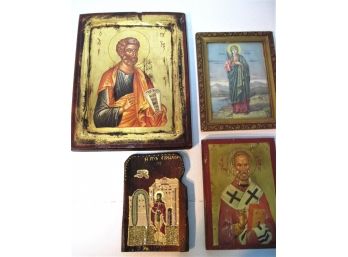 Group Of 4 Antique Vintage Russian Religious Icons