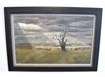 Vintage Impressionist Oil On Panel Rural Landscape With Opening Sky Signed Arnoldi