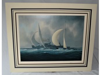 Tim Thompson Hand Signed Lithograph America Cup 1964 Constalation Defeats Sovereign