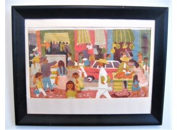 Barbara Tamarke Woodblock Print Downtown Caracus Venezuela Street Scene