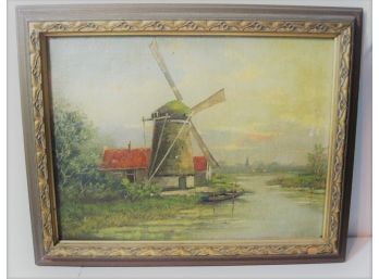 Listed Dutch Artist Pieter Van Schaik Jr Landscape With Windmill Oil Painting