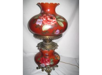 Amazing Large Vintage Gone With The Wind Hurricane Hand Painted Parlor Lamp