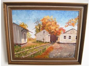 Vintage Impressionist Oil On Board Painting Freight Train Car Signed Arnoldi