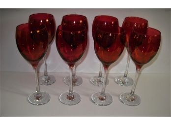 Set Of 8 Cranberry To Clear Stemware Win Goblets