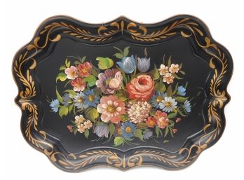 Beautiful Large Vintage 27' Signed Hand Painted Tole Tray