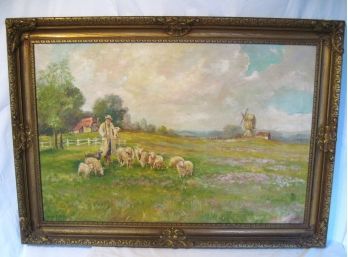 Listed Artist Arthur D'Artois (1894-1976) Original Painting Sheep In Pasture