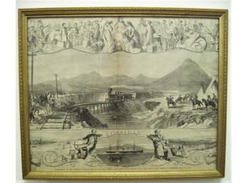 1869 Wood Cut Engraving 'Completion Of The Pacific Railroad'