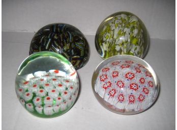 Group Of 4 Art Glass Paperweights Including Murano & Millefiore