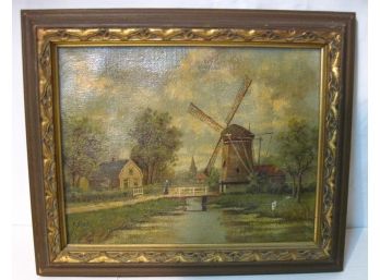 Listed Dutch Artist Pieter Van Schaik Jr Landscape With Windmill Oil Painting