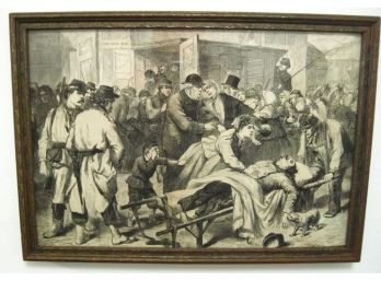 1862 Wood Cut Engraving 'The Civil War' Fatally Injured Soldier