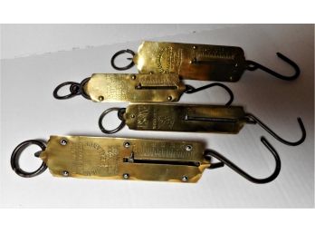 Group Of 4 Antique Brass Hanging Spring Balance Scales