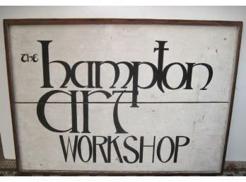 Vintage NY Hand Painted Wooden Advertising Sign 'the Hampton Art Workshop'