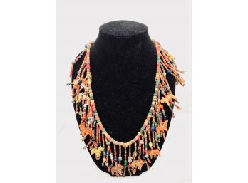 HUGE Wooden Carved Bead Bib Necklace.