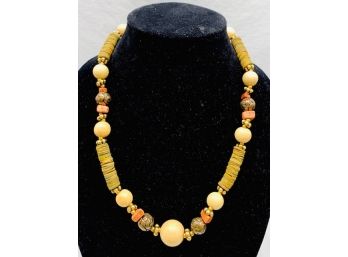 Unique Vintage Wood Bead Necklace - Signed Designer Dauplaise