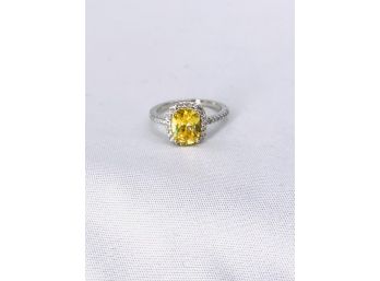 Sterling Silver Ring With Citrine Cubic Zircone Stone - Size 7