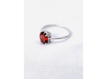 Genuine Garnet Solitaire Set In Sterling Silver - Size 7