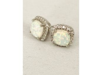 Sterling Silver And Opal Stud Earrings