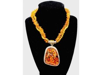 Huge Faux Amber Pendent Necklace