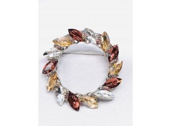 Fall Tone Topaz And Clear Rhinestone Brooch