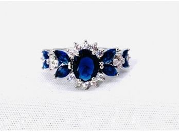 Sterling Silver Ring With Sapphire Gemstone - Size 7